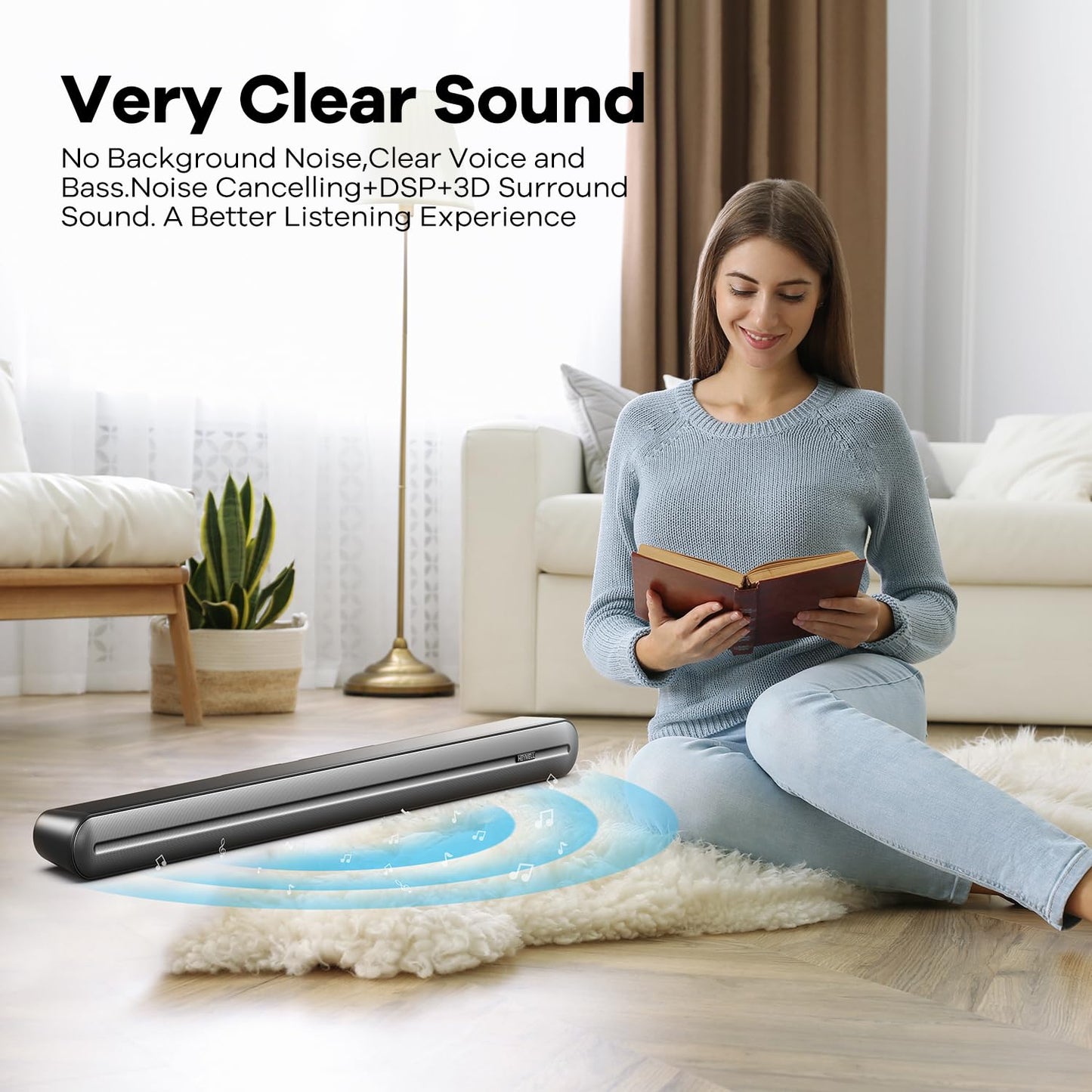 Heymell Barra de sonido Bluetooth de 150 W para TV, barras de sonido envolvente 3D para TV, barra de sonido para Smart TV con 6 controladores, sonido claro, sin ruido, altavoces de TV, barra de sonido