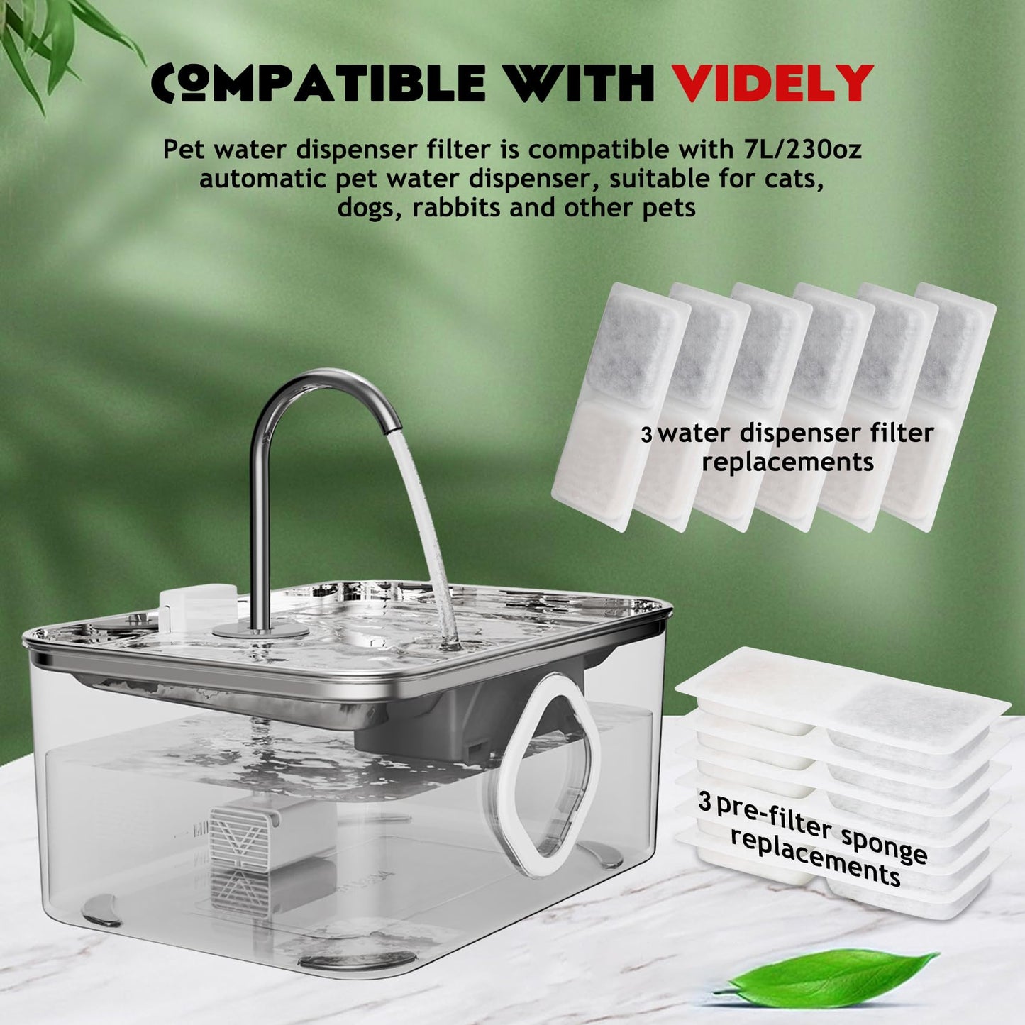 LINGDOK - Juego de 3 filtros de fuente de agua para perros y esponjas de repuesto para prefiltro, reemplazo de filtro de fuente para mascotas de 4 capas, filtro de agua para gatos para dispensador de