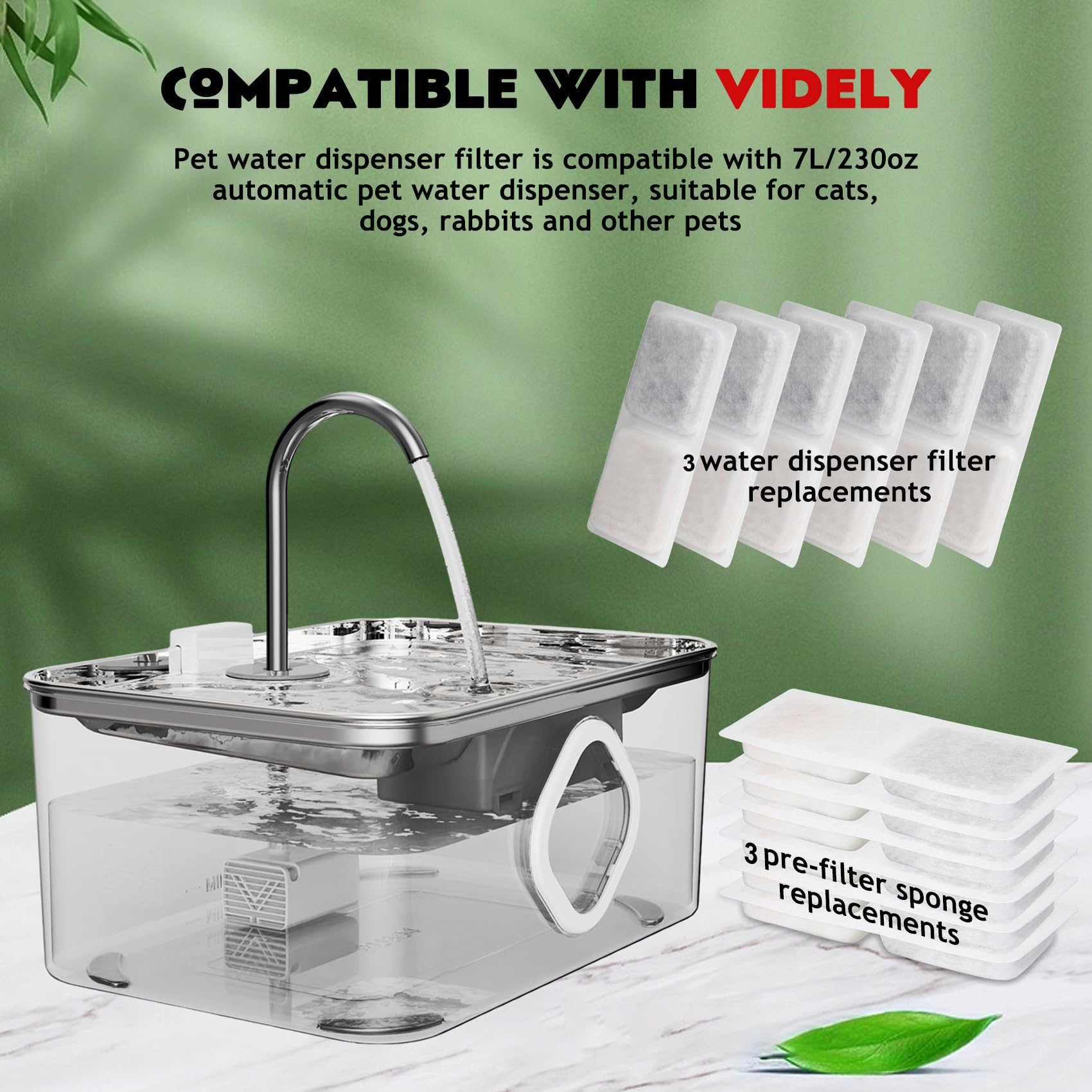 LINGDOK - Juego de 3 filtros de fuente de agua para perros y esponjas de repuesto para prefiltro, reemplazo de filtro de fuente para mascotas de 4 capas, filtro de agua para gatos para dispensador de