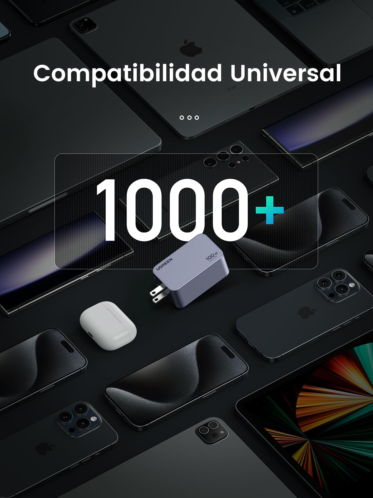 Cargador Tipo C UGREEN Nexode Pro 100W Blanco con PPS GAN y 3 Puertos para MacBook, DELL, iPad, iPhone, Galaxy, Pixel, Steam Deck