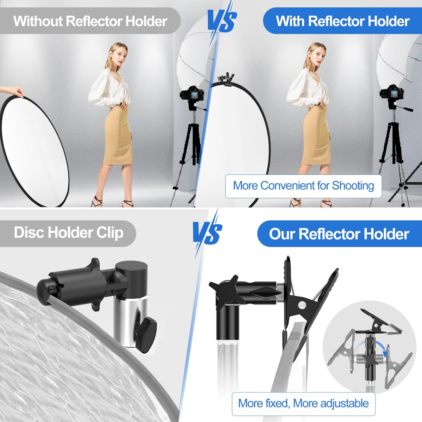 EMART - Soporte Reflector de Fotografía con Abrazadera de Metal Resistente, Soporte de Luz con Agujero para Paraguas y Difusor