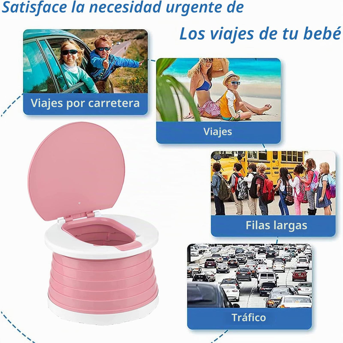 Orinal de viaje para niños pequeños, inodoro portátil y plegable, se aplica al asiento de emergencia para automóvil, campamento, al aire última intervensión, interior (rosa, pequeño)