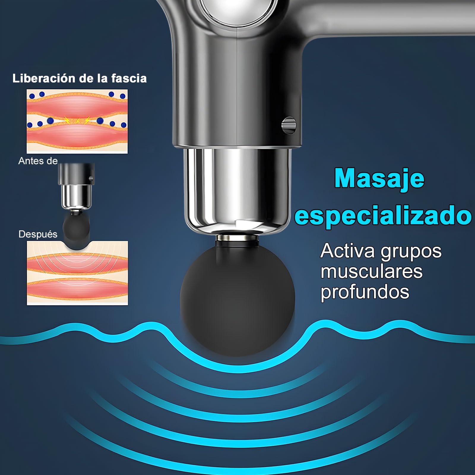 Pistola De Masaje Muscular, Fascia Gun,Masajeador Muscular De Tejido Profundo, Masajeador Deportivo Relajante EléCtrico PortáTil, Cuerpo De 8 Cabezas, Adecuado para El Hogar Y Los Viajes