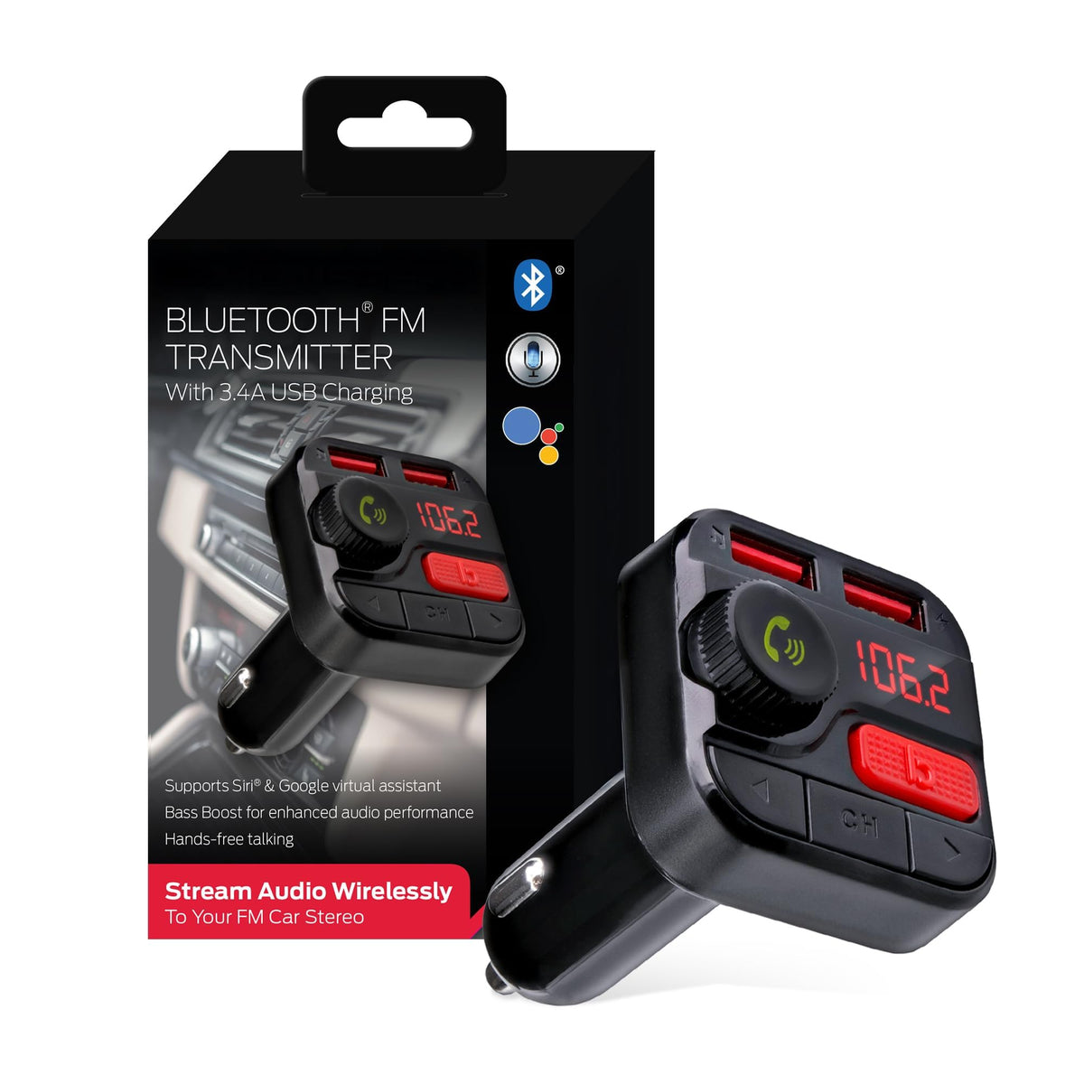 Transmisor FM Bluetooth Monster Negro con Tarjeta SD y Micrófono para Coche
