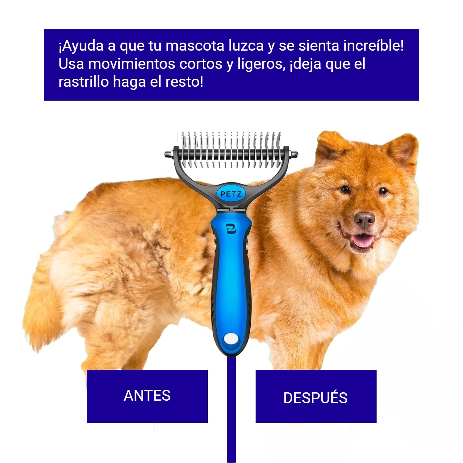 BPETZ Rastrillo Deslanador y Cepillo para Perros y Gatos, Herramienta Premium Antimuda para Estilizado, Reducción de Pelo Suelto, Desenredado, Anti-Nudos y Masaje, Ideal para Pelajes Largos, Doble y Ásperos