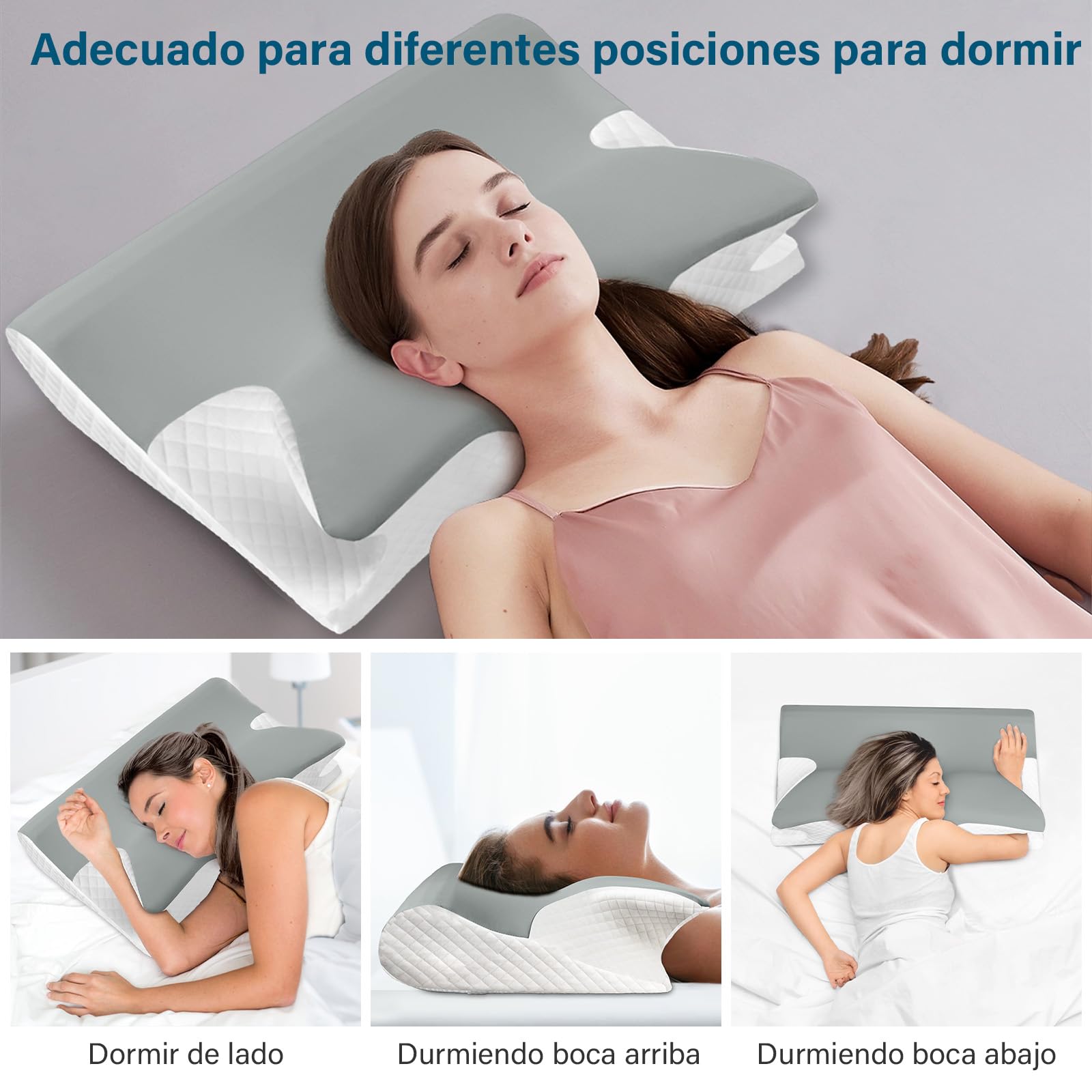 GALASALA Almohada Memory Foam, Almohada Cervical para Aliviar el Dolor de Cuello, Almohada Ortopédica Ergonómica para Personas Que Dormir de Lado, Boca Arriba o Boca Abajo, con Fundas de Almohada