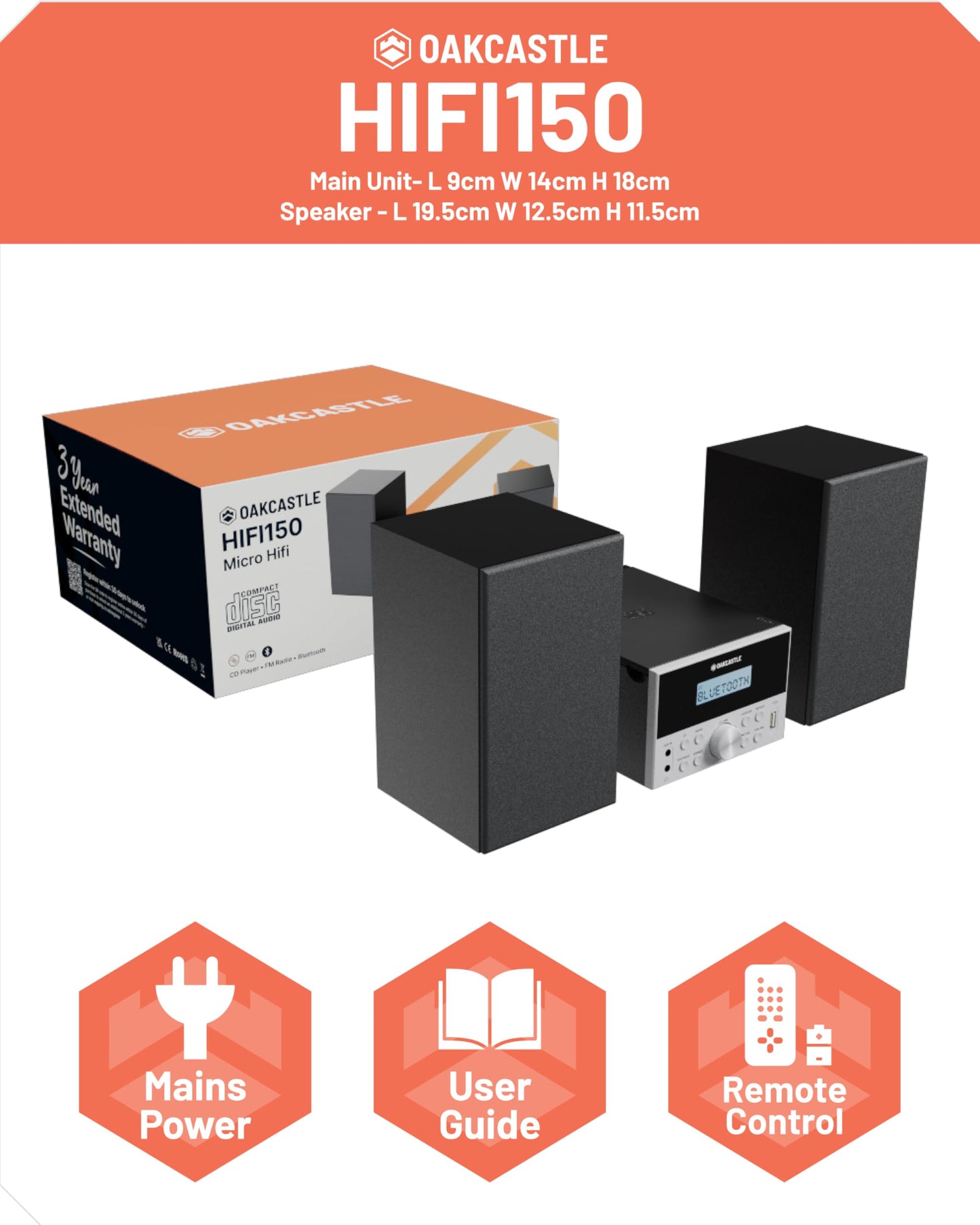 Sistema Estéreo Bluetooth 5.2 Potente de 20 W con Reproductor de CD y Altavoces de Madera para el Hogar