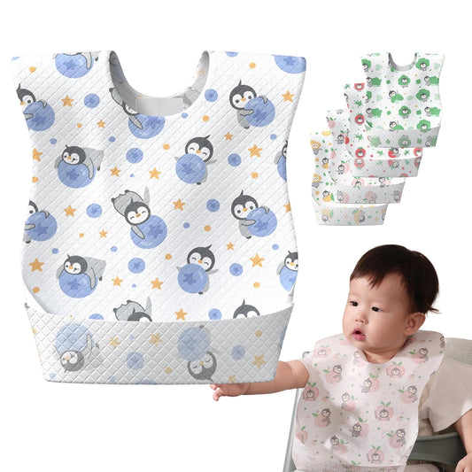 Baberos Desechables Onceplan Oliver y Tomate con Pestañas Adhesivas Ajustables para Bebés y Niños
