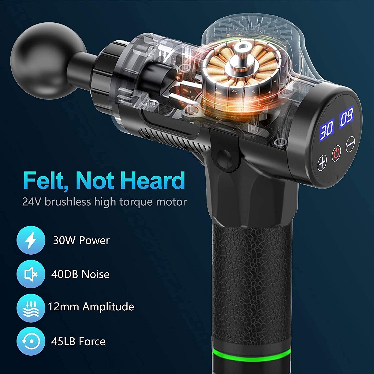 Pistola de masaje muscular, masajeador eléctrico de mano, masajeador muscular de tejido profundo con 10 cabezales de masaje y 30 velocidades ajustables para músculos, hombros, cuello, espalda, piernas y pantorrillas