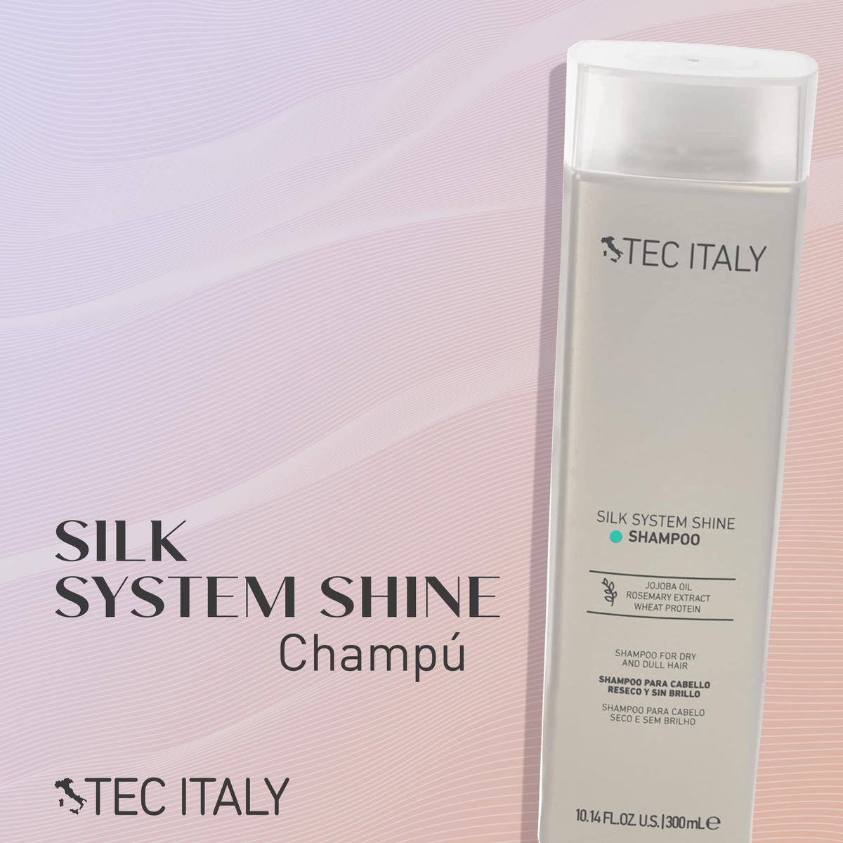 TEC ITALY Silk System Shine Shampoo 300 ml | Shampoo para Cabello Seco y Teñido | Aporta Brillo, Suavidad y Hidratación | Limpieza Suave con Ingredientes Naturales | Cuidado Profesional