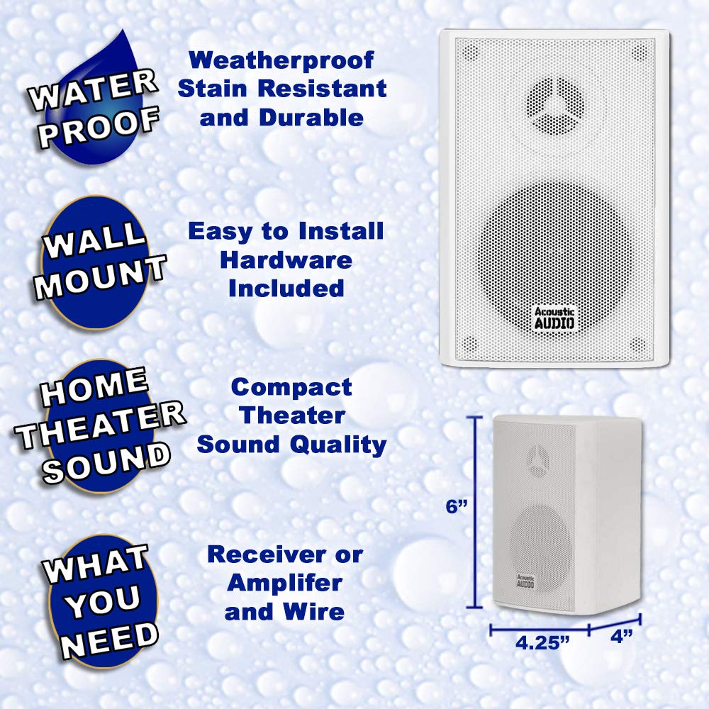 Bocinas Acoustic Audio blancas AA351W para Interiores y Exteriores, juego de 2