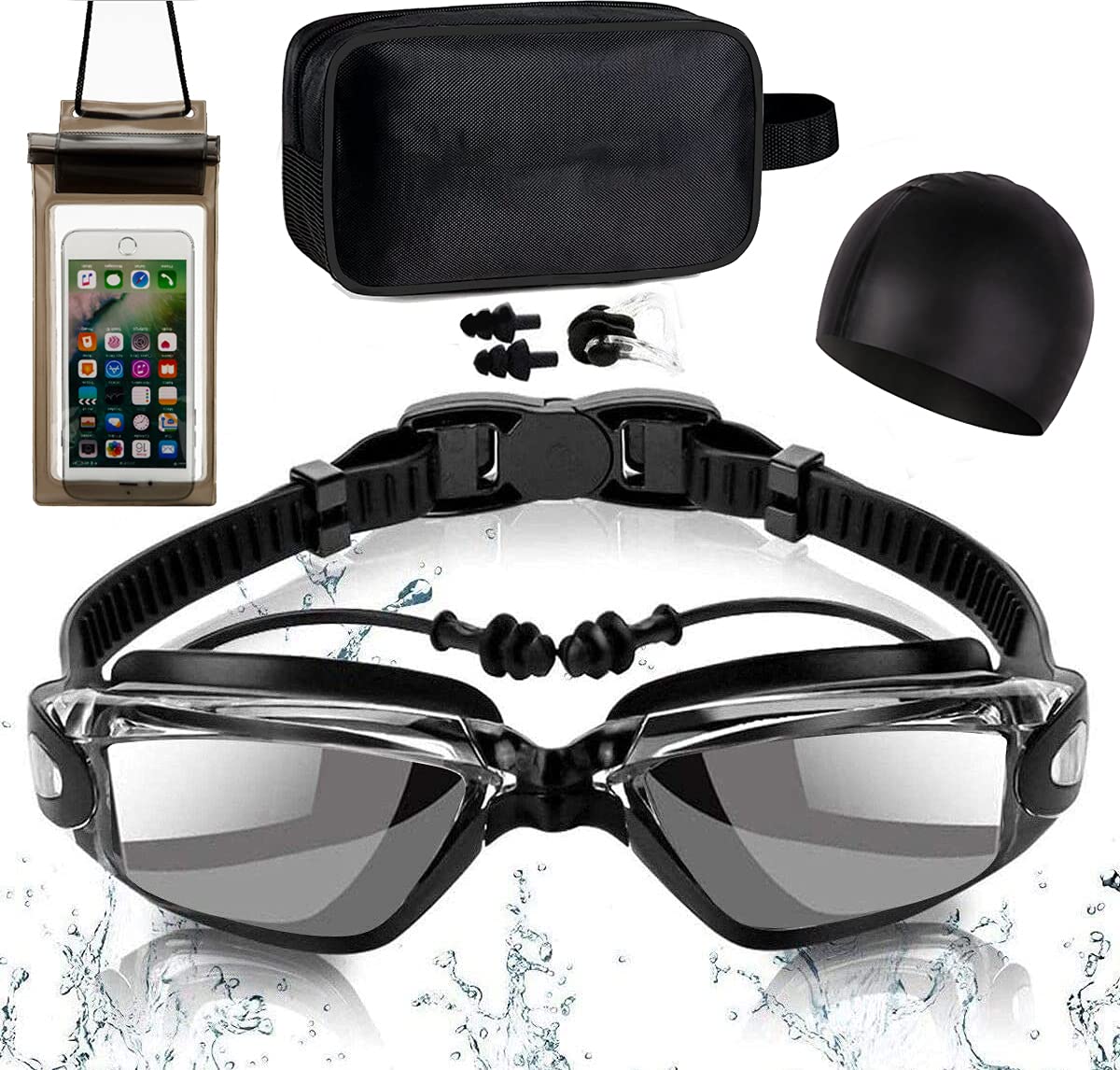 Gafas de Natación para Adultos y Niños Antivaho Protección UV Sin Fugas 6 en 1 con Clip Nasal