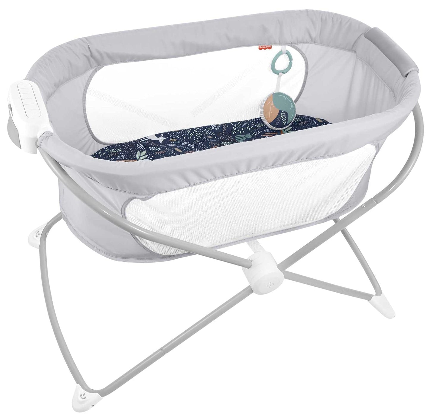 Fisher-Price - Cuna de bebé portátil con vibración musical y pliegue delgado para viajes, recién nacidos de más de 0 meses, bosque de luz de luna