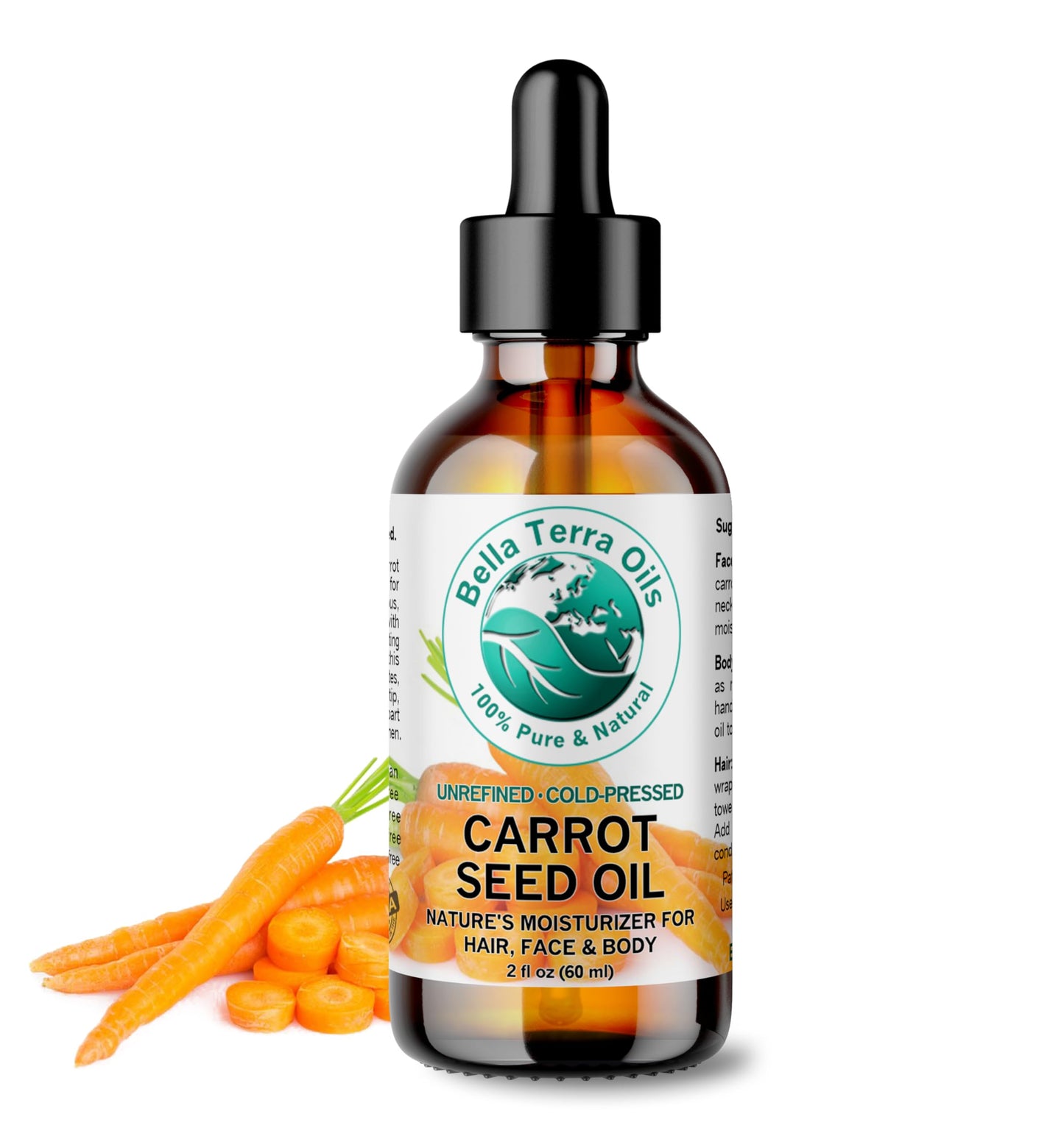 Carrot Seed Carrier Oil 2 oz 100% Pure Cold-pressed Unrefined Organic - Bella Terra Oils