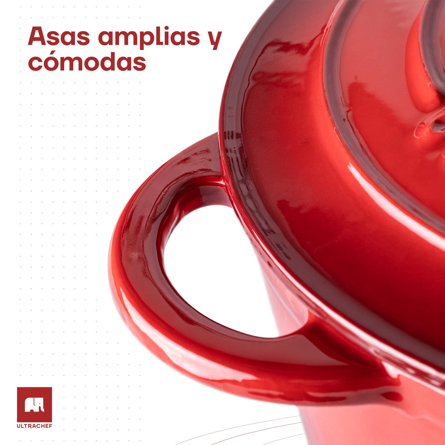 ULTRACHEF Olla de Hierro Fundido Esmaltado para Estufa y Horno | Horno Holandés Cubierto de Hierro Fundido | Dutch Oven | Redonda | Tamaño 28 cm, Capacidad 6 Litros, Rojo