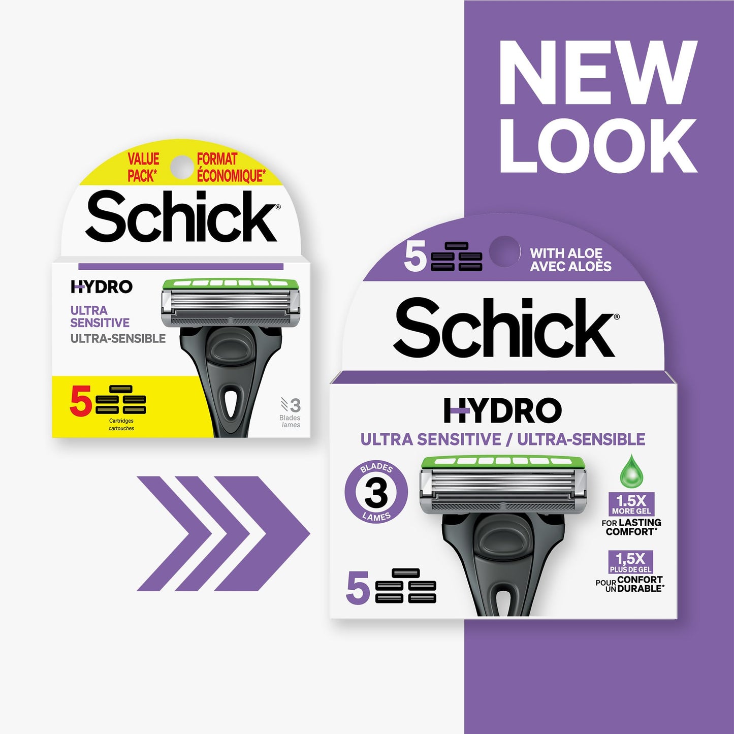 Schick Hydro Skin Comfort Sensitive 3 Blade Razor Refills, 5 Count