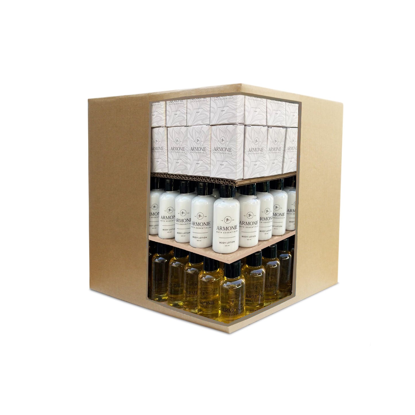 Caja de airbnb Armonie, Jabón, Shampoo y Crema, Amenidades Hoteleras, 360 Unidades