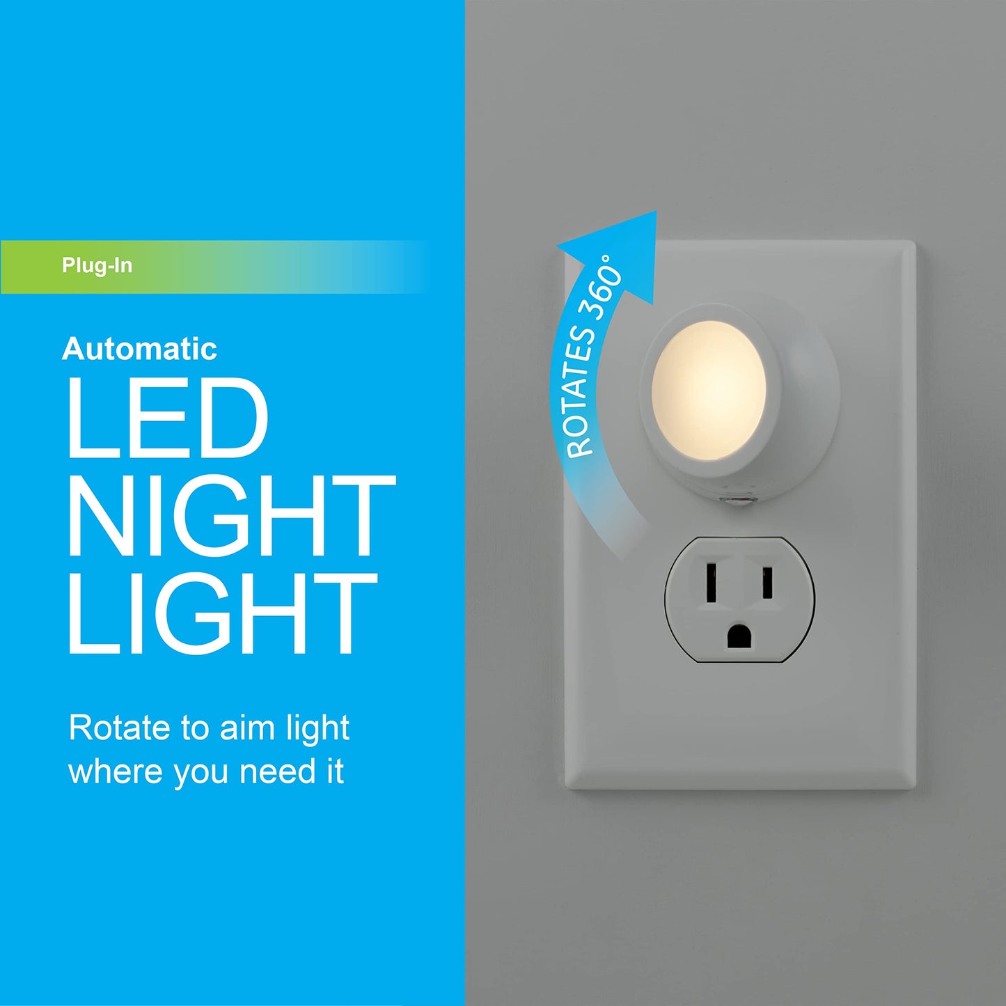 GE 30966 Luz nocturna LED con enchufe, 2 Pack- 360 Degree Light, Blanco