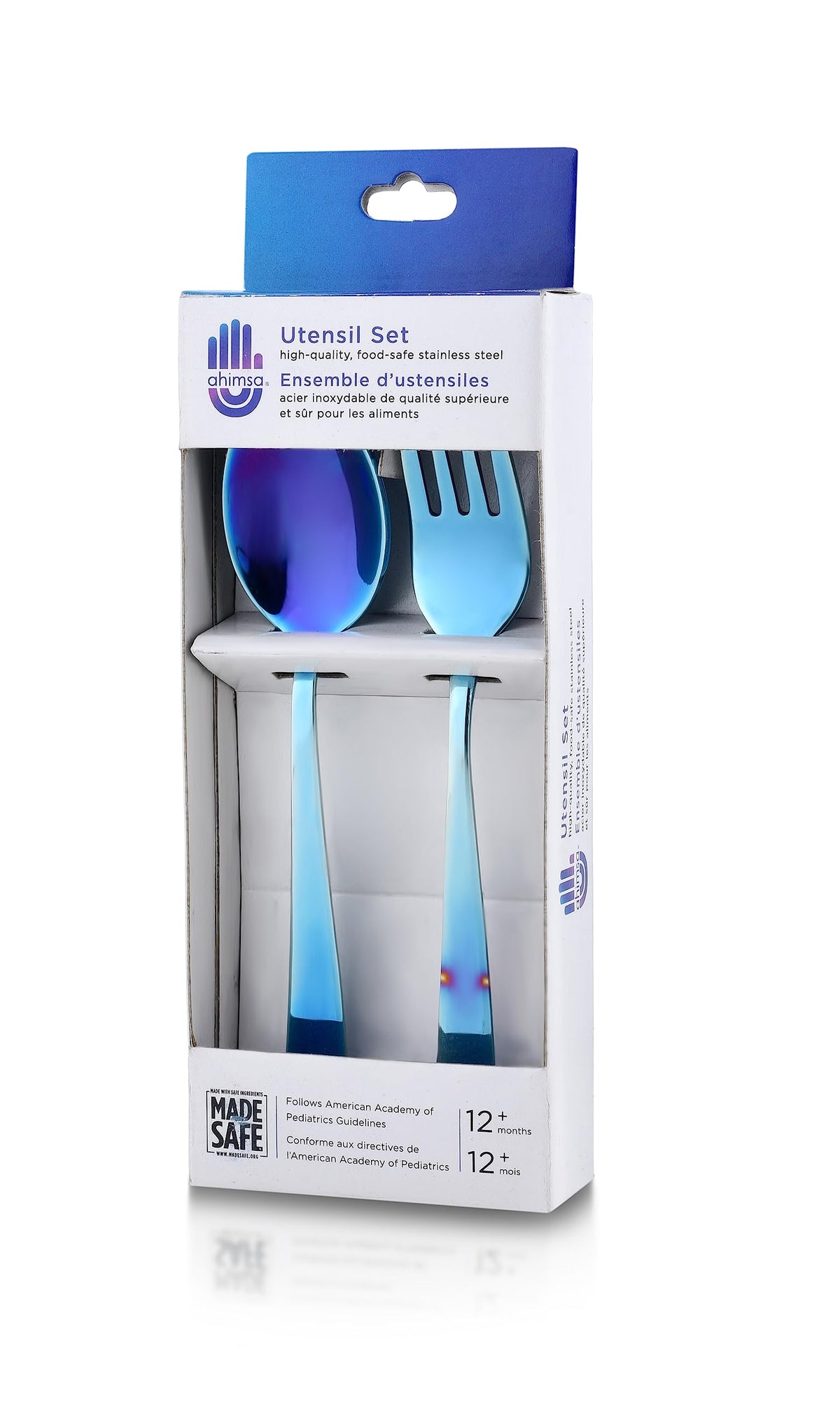 Ahimsa - Juego de utensilios de acero inoxidable para niños, color azul