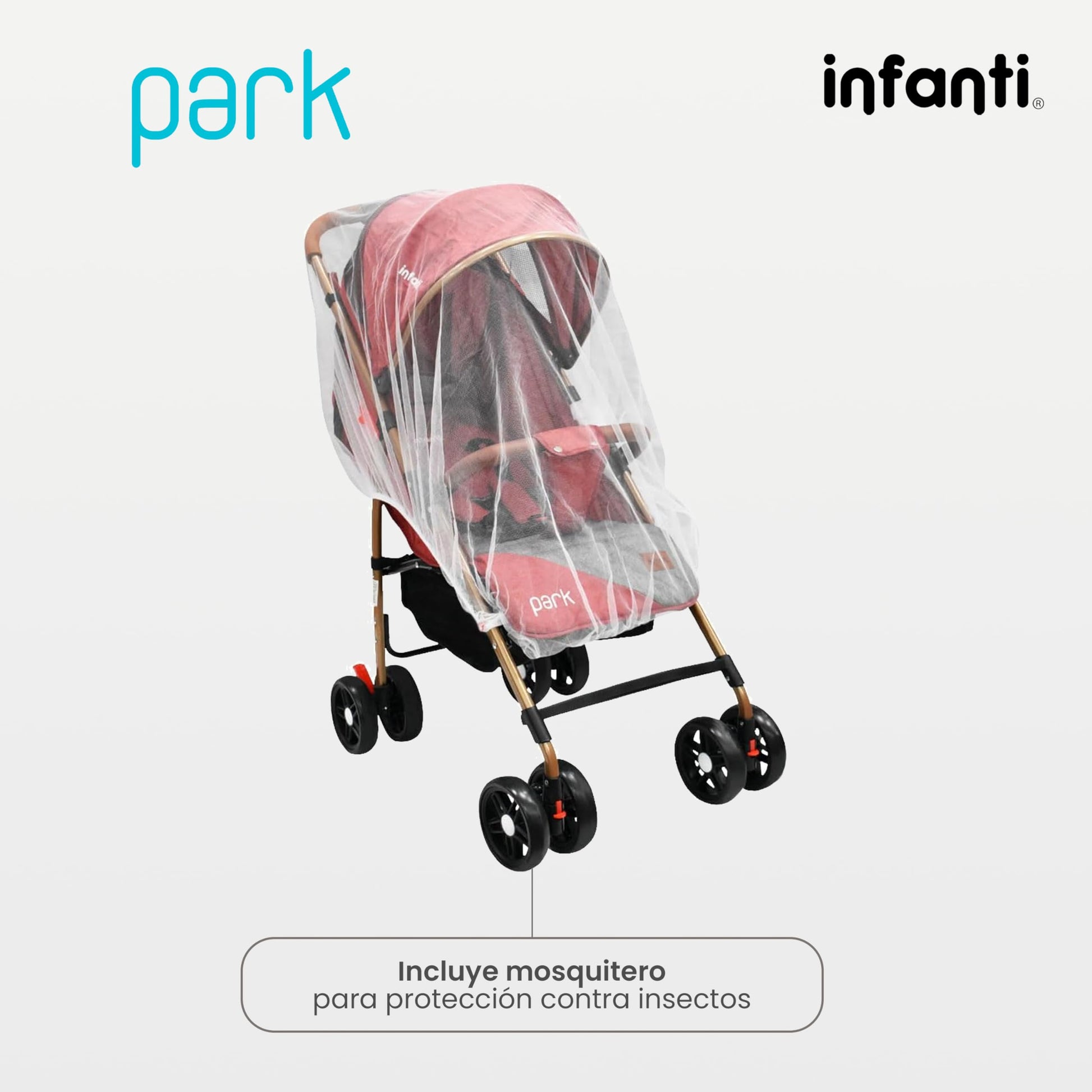 INFANTI | Carriola para Bebe con Mosquitero PARK | Carreola con Portabebé - Carriola de Viaje - Carrito para Bebe | Charola Barra de Seguridad Desmontable | Cosas para Bebes 6 Meses hasta 15 kg