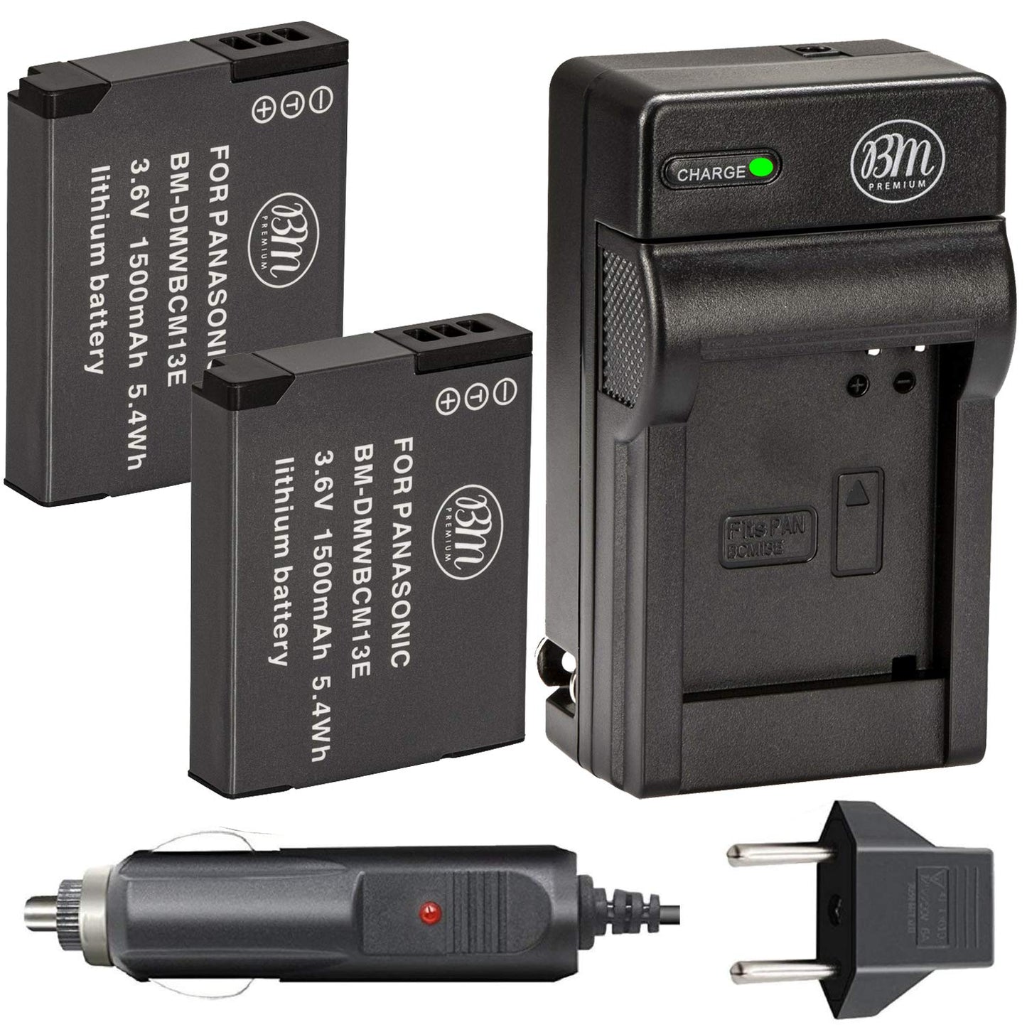 Bm Premium Pack de 2 baterías DMW-BCM13E y cargador de batería para Panasonic Lumix DMC-FT5 A, DMC-LZ40, DMC-TS5, DMC-TS6, DMC-TZ37, DMC-TZ40, DMC-TZ41, DMC-TZ55, DMC-TZ60, DMC-ZS27, DMC-ZS30 DMC-ZS35 DMC-ZS40, DMC-ZS45, DMC-ZS50 Cámara digital