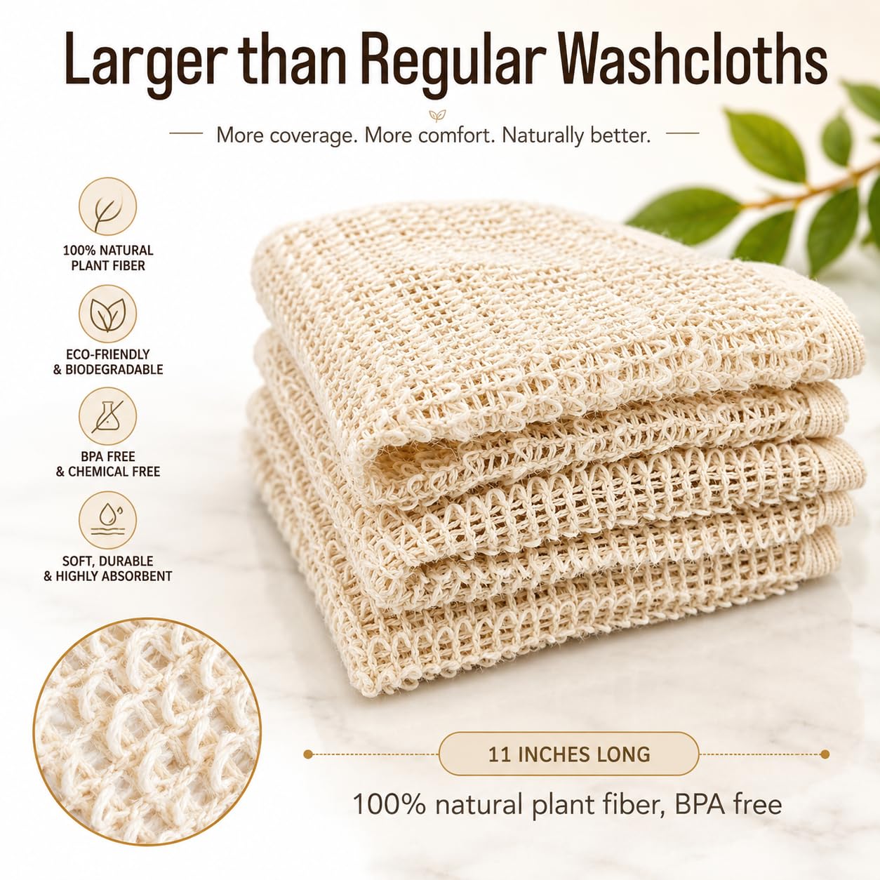 April's Angels Toallita de sisal 100% natural. Exfoliación suave para una piel más suave. Duradera y reutilizable para rostro y cuerpo. 100% biodegradable. Elimina las células muertas y la suciedad