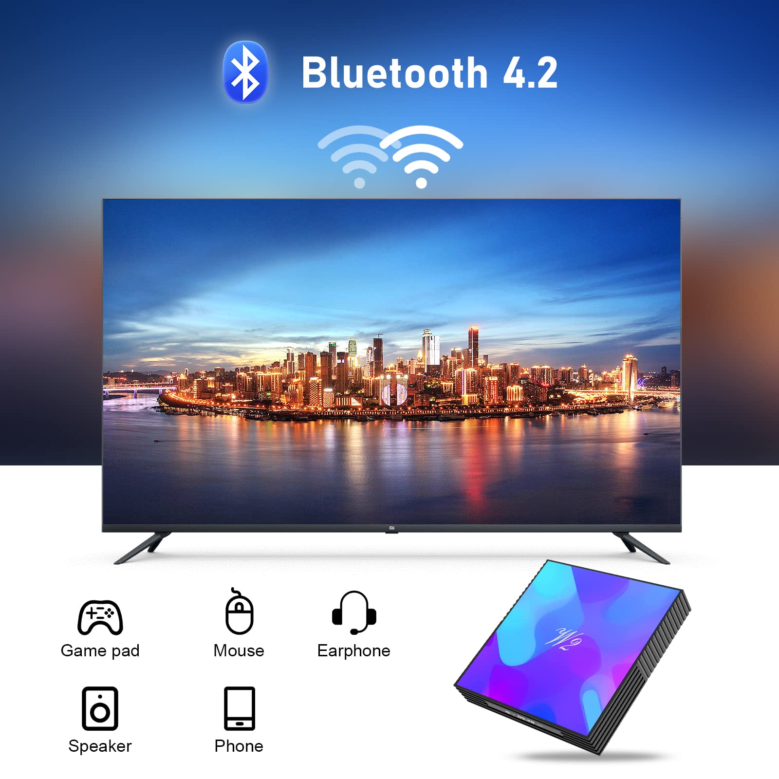 Caja de TV Android S905W2 Negro 4K UHD 4 GB RAM 64 GB ROM con Mini Teclado Retroiluminado WiFi Doble Banda