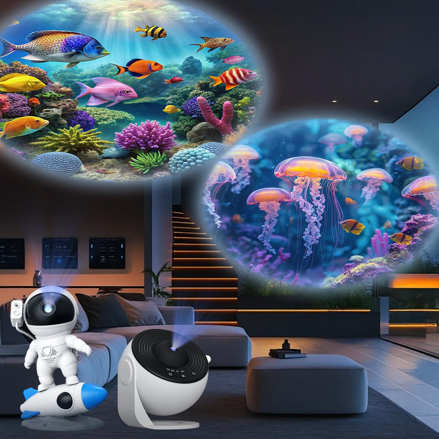 Disco proyector Galaxy, disco proyector con versión oceánica, 6 discos HD Galaxy reemplazables en 4K, proyector de luz nocturna, lámpara de cielo estrellado, para recámara de niños, regalos de