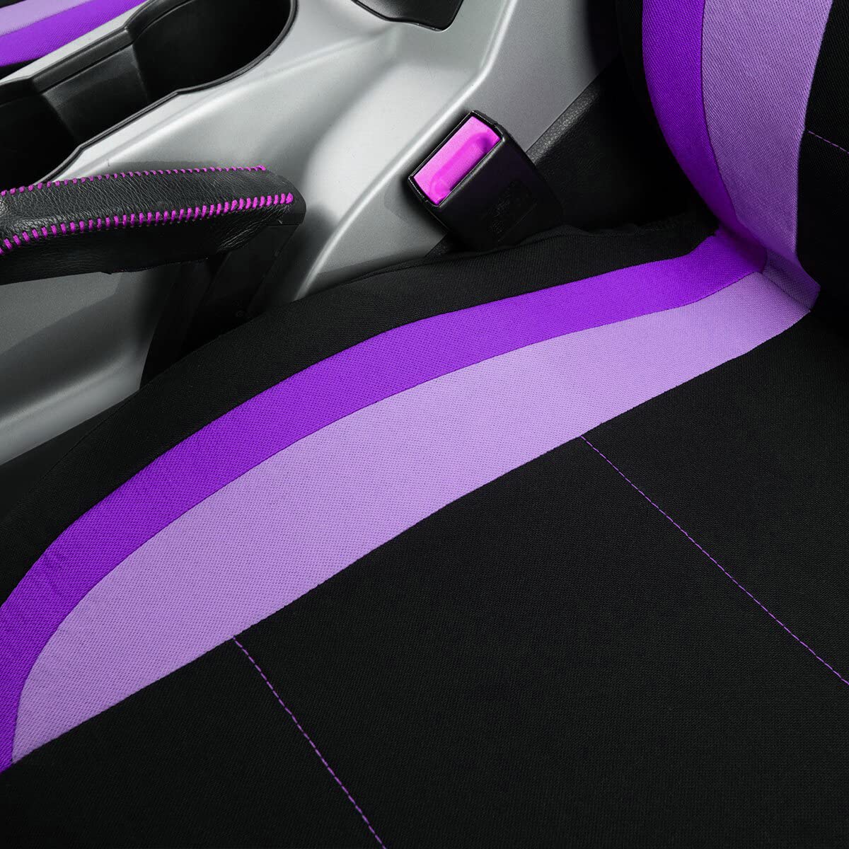 Flying Banner Fundas de Asiento de Coche para Asientos Delanteros y Traseros de poliéster, fáciles instalaciones, Banco Trasero Dividido, (Juego Completo, Respaldo bajo, Negro Morado de Doble Tono)