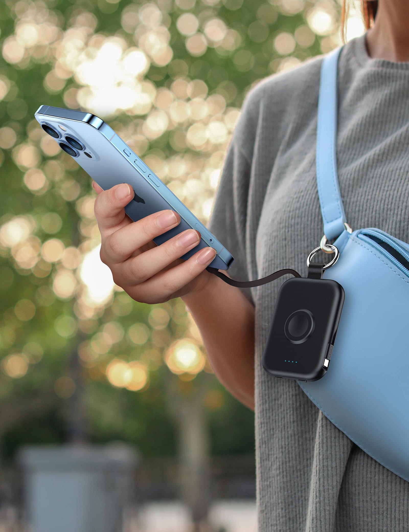 Power Bank RORRY Negro con Cables Integrados para Apple Watch y iPhone