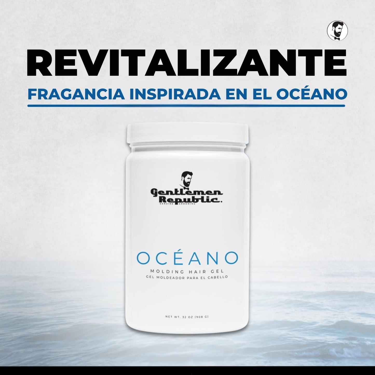 Gentlemen Republic Genuine Grooming Gentlemen Republic - Gel Oceano de 32 Oz con Bomba, Fijaci?n Fuerte y Alto Brillo para Todo Tipo de Cabello, 100% Libre de Alcohol y F?cil de Aplicar, F?rmula Profe