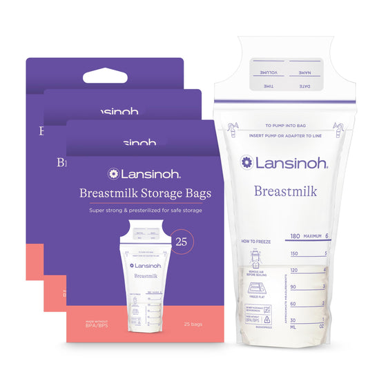 Lansinoh Breastmilk Storage Bags With Convenient Pour Spout and Patented Double Zipper Seal, Ideal for Storing and Freezing Breastmilk, 3 Packs of 25 Count (75 Count), BPA and BPS Free