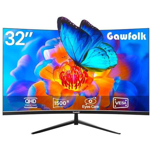 Gawfolk Monitor de Computadora Curvo de 32 Pulgadas QHD (2560 x 1440) 2K 1500R 75HZ VA Para Hogar, Oficina y Dormitorio