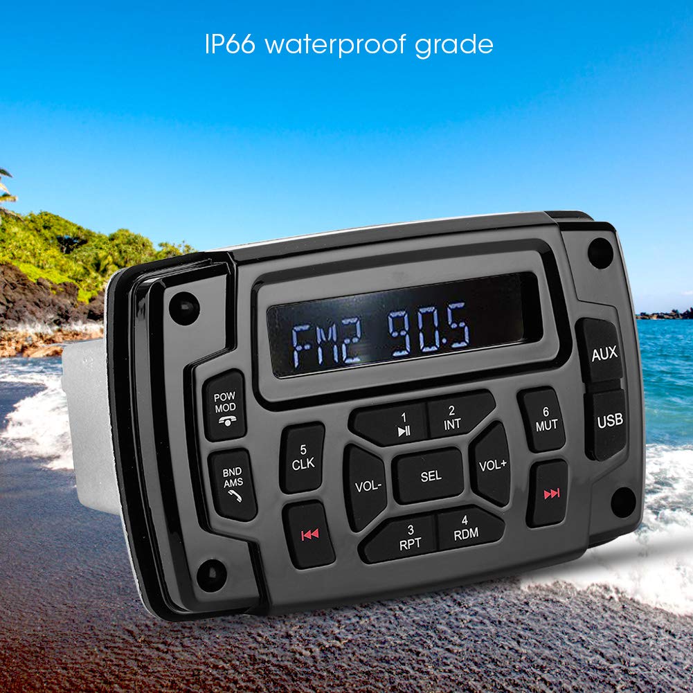 Radio Estéreo Marina, Bluetooth FM AM Receptor Estéreo Marino Reproductor de MP3, IP66 Receptor de Barco de 12v Impermeable/Resistente a la Intemperie con LCD Digital, Receptor Centro Multimedia