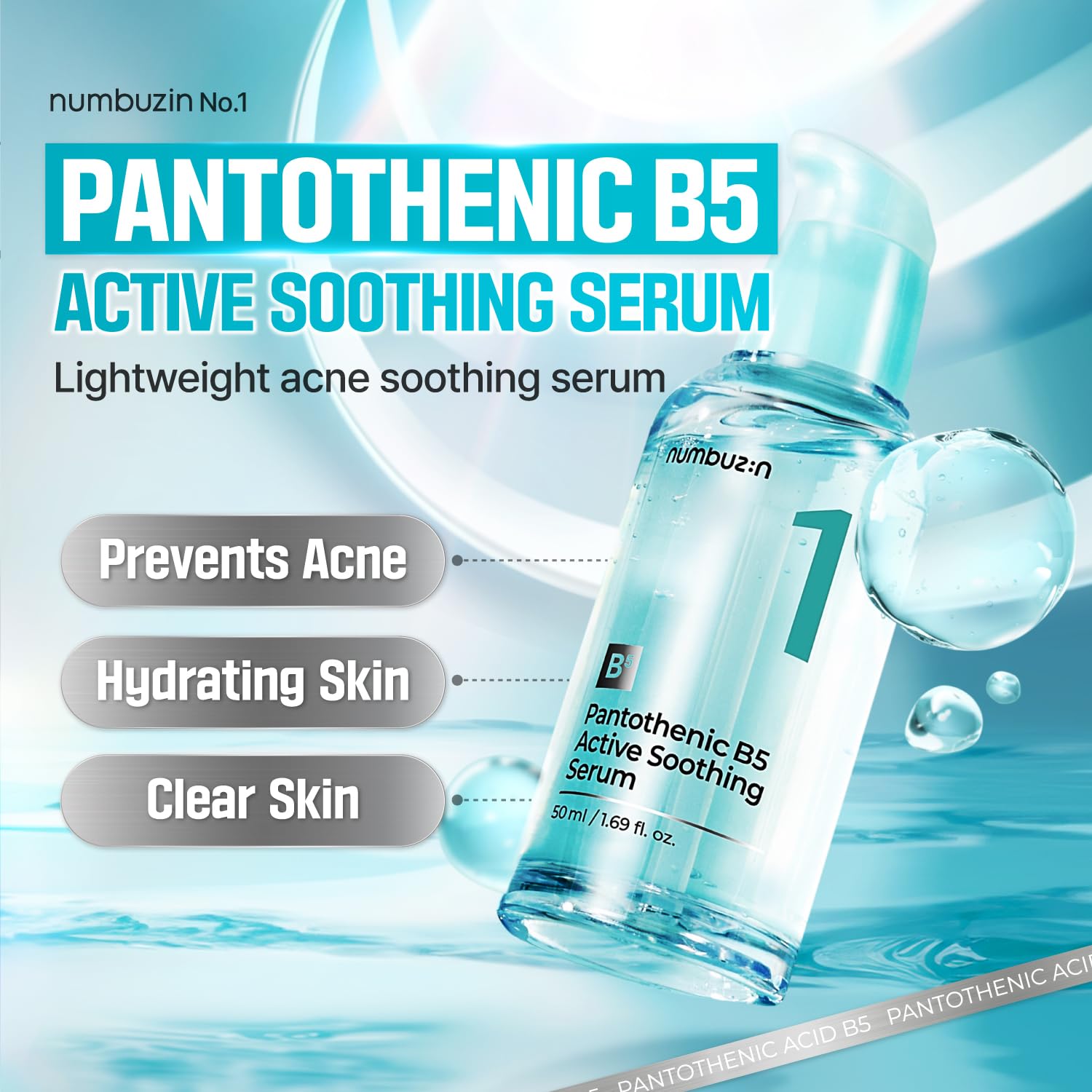 numbuzin Suero No.1 | Suero Calmante Activo Pantoténico B5 | Calmante, Hidratante | Ácido Pantoténico, Niacinamida | Control Del Exceso De Aceite, Reduce Los Brotes, Acné | Piel Grasa, Propensa Al Acn