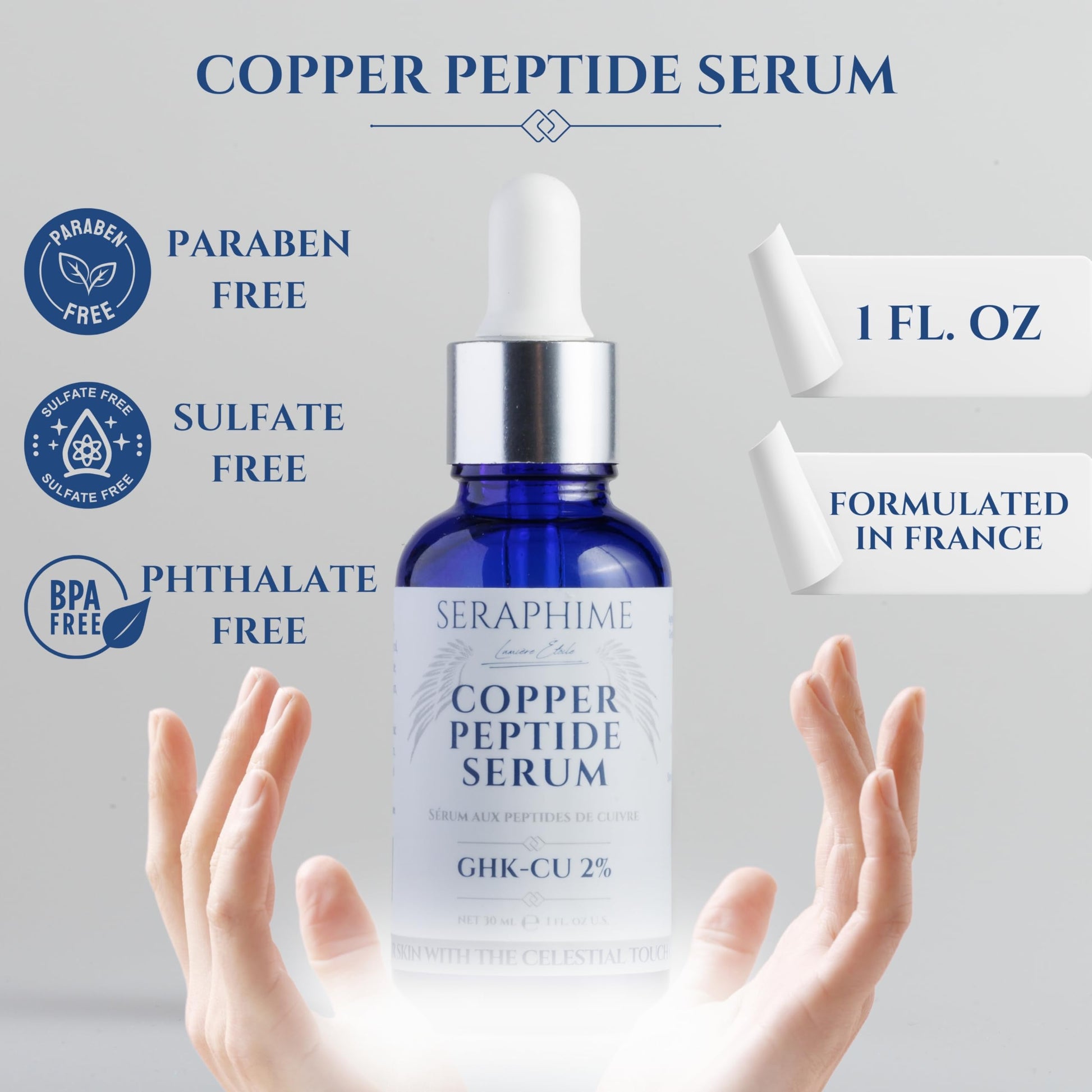 Suero de péptidos de cobre para rostro, suero de péptidos de cobre GHK Cu con niacinamida, ácido hialurónico y glicerina, suero de cobre, complejo de péptidos, sin parabenos, 30 ml/1 onza líquida