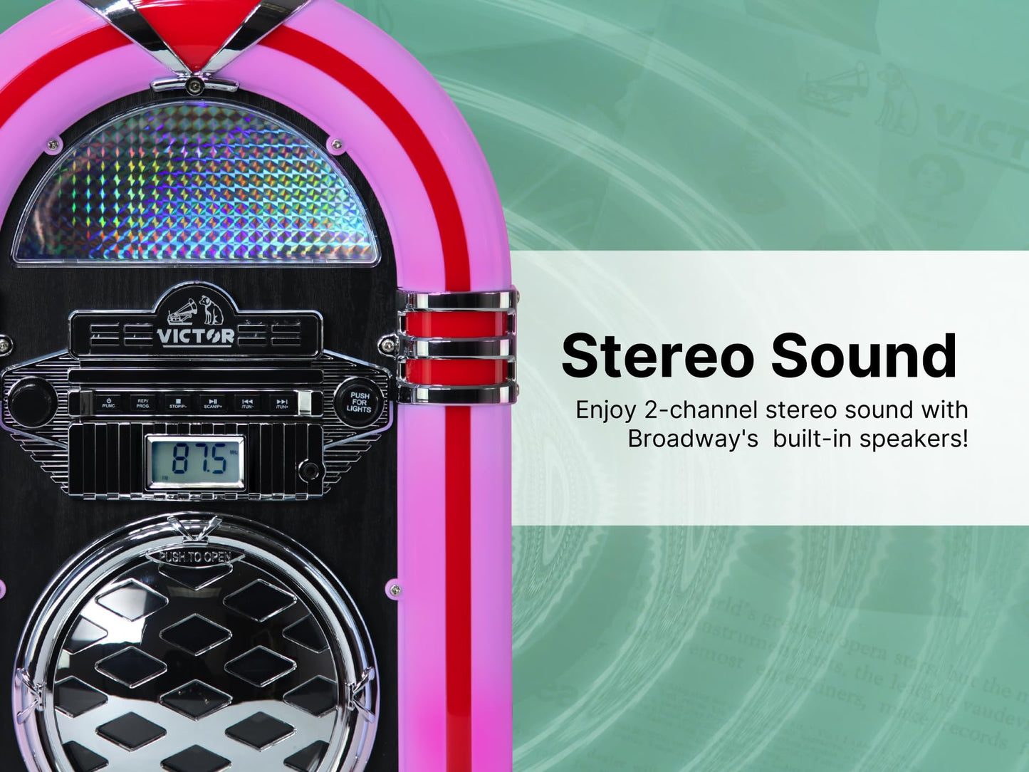 VICTOR VDTJ-1550 Broadway - Altavoz Bluetooth para computadora con Radio FM, iluminación LED Multicolor y Entrada Auxiliar, Perfecto para transmisión de música de Estilo Retro e iluminación Ambiental