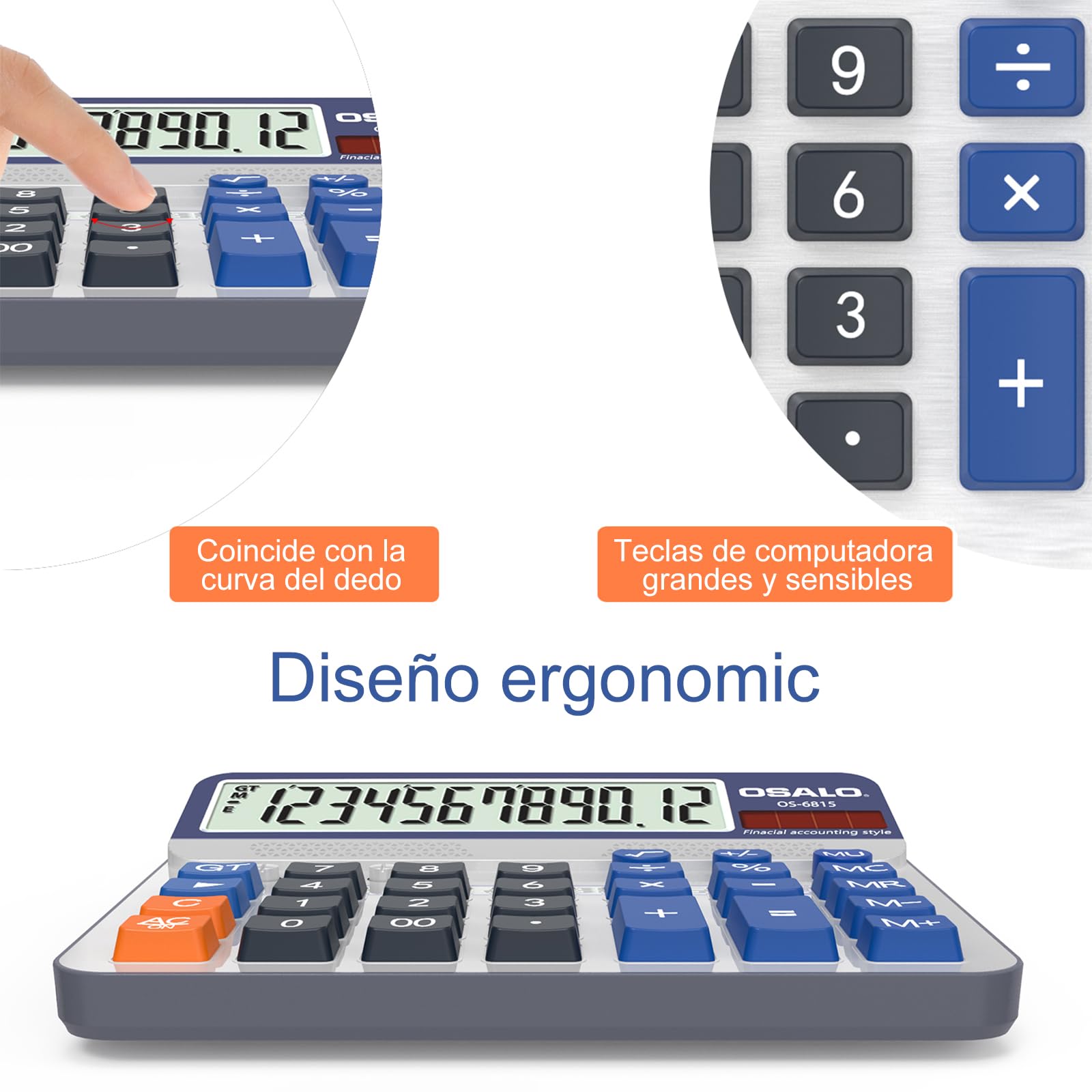 Calculadora de Escritorio Pantalla LCD Extra Grande de 5 Pulgadas Calculadora de Contabilidad de números Grandes de 12 dígitos con botón de Respuesta Gigante, para Office Business Home (OS-6815)
