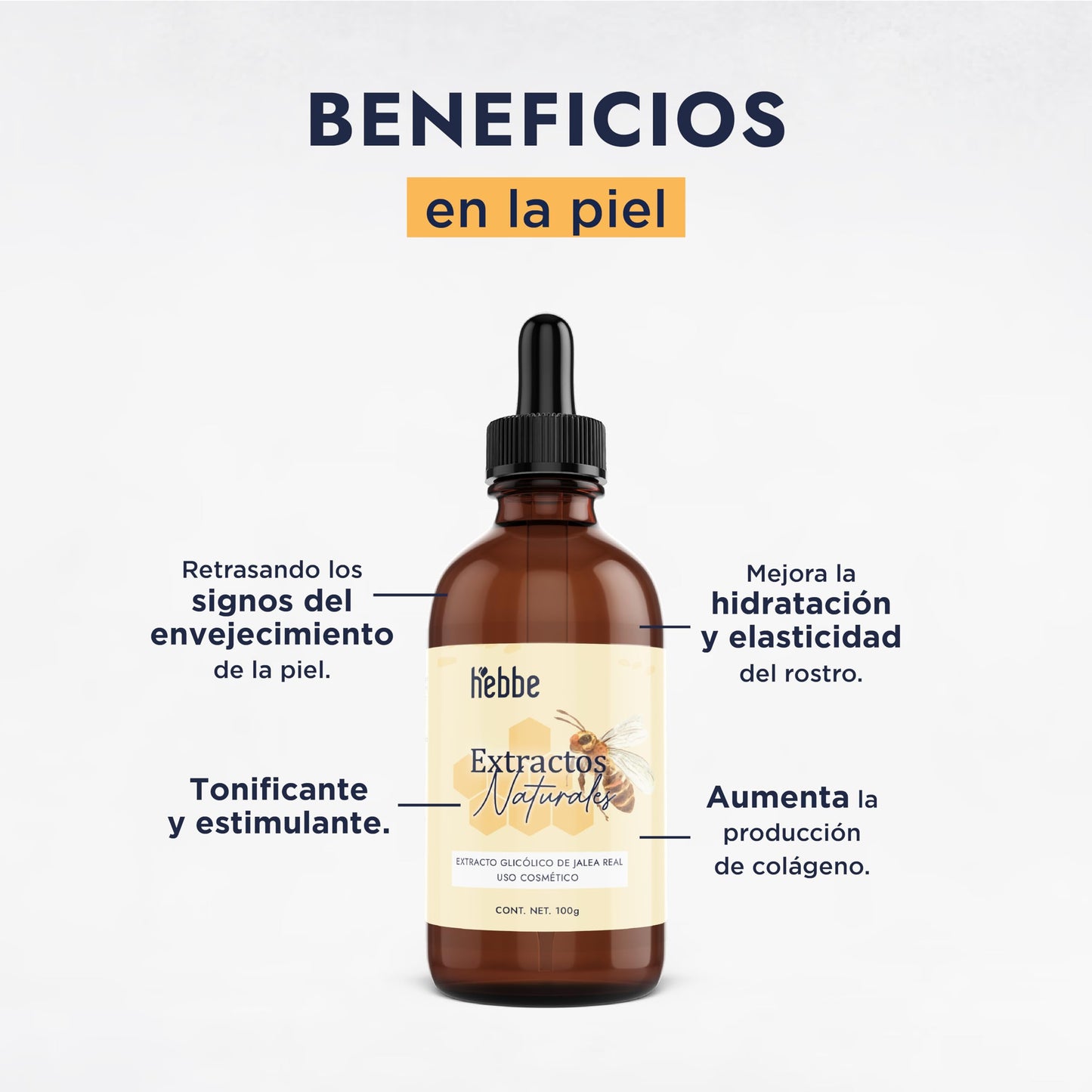 HEBBE - Extracto Vegetal de Jalea Real 100 g | Retrasa los Signos del Envejecimiento, Tonificante y Estimulante | Mejora la Hidratación y Elasticidad de la Piel | Aumenta la Producción de Colágeno | Contenido de 100 g