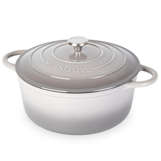 Nuovva - Horno holandés de hierro fundido con tapa - Cacerola esmaltada antiadherente - Utensilios de cocina resistente para horno holandés - Gris, 7.3 cuartos de galón, 30 cm
