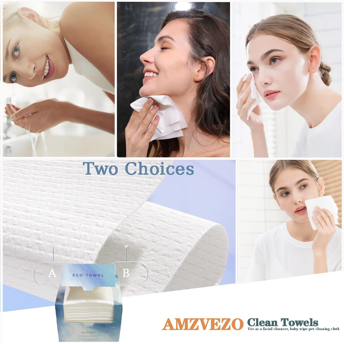 Toallas faciales desechables biodegradables suaves para piel sensible, paños sin pelusa para lavado facial, cuidado de la piel y eliminación de maquillaje, toallas húmedas y secas, 50 hojas (2)