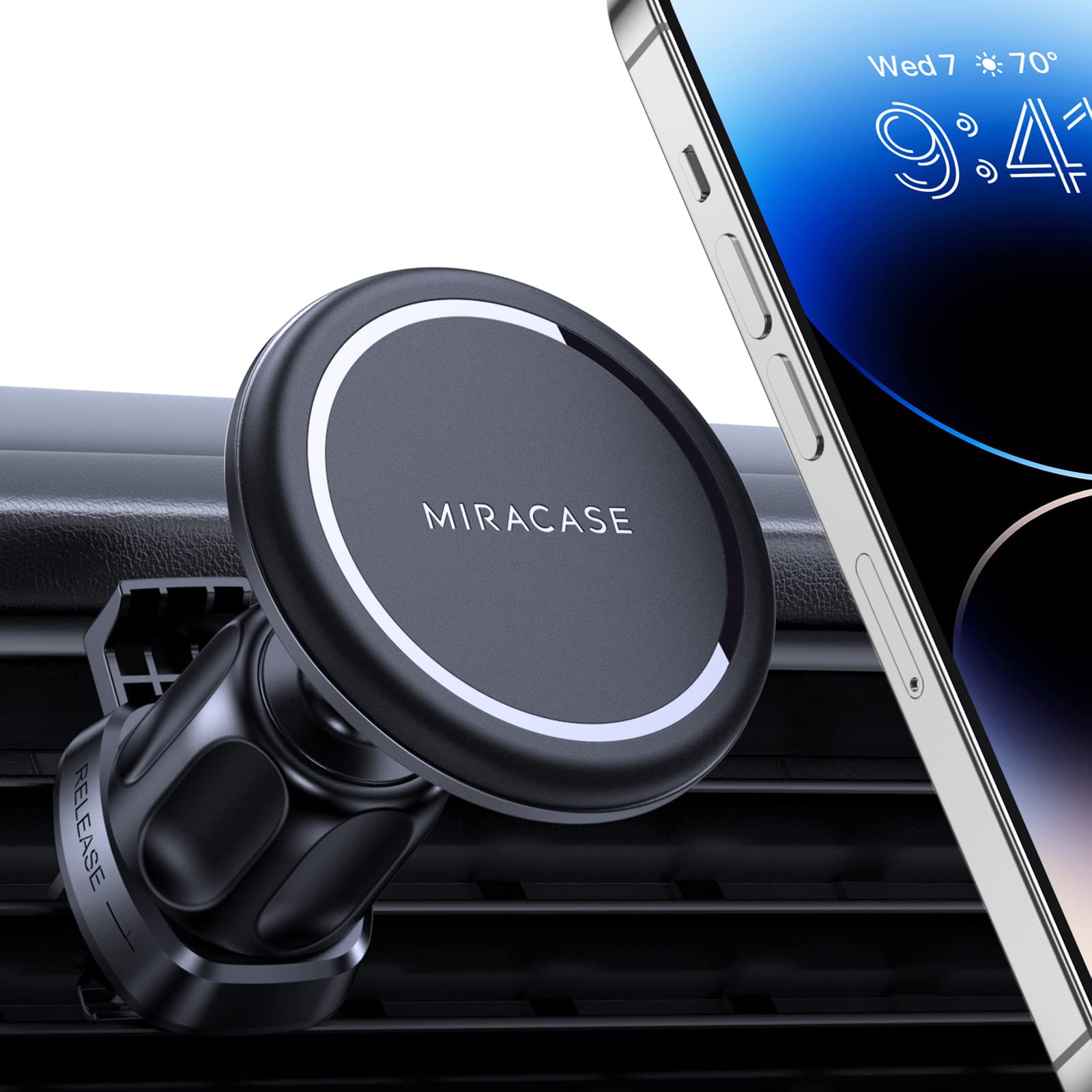 Soporte Celular Automóvil Miracase Negro Súper Poder Succión para Rejilla de Aire Compatible con iPhone 15 14 13 Pro MAX Mini Plus y Otros Celulares