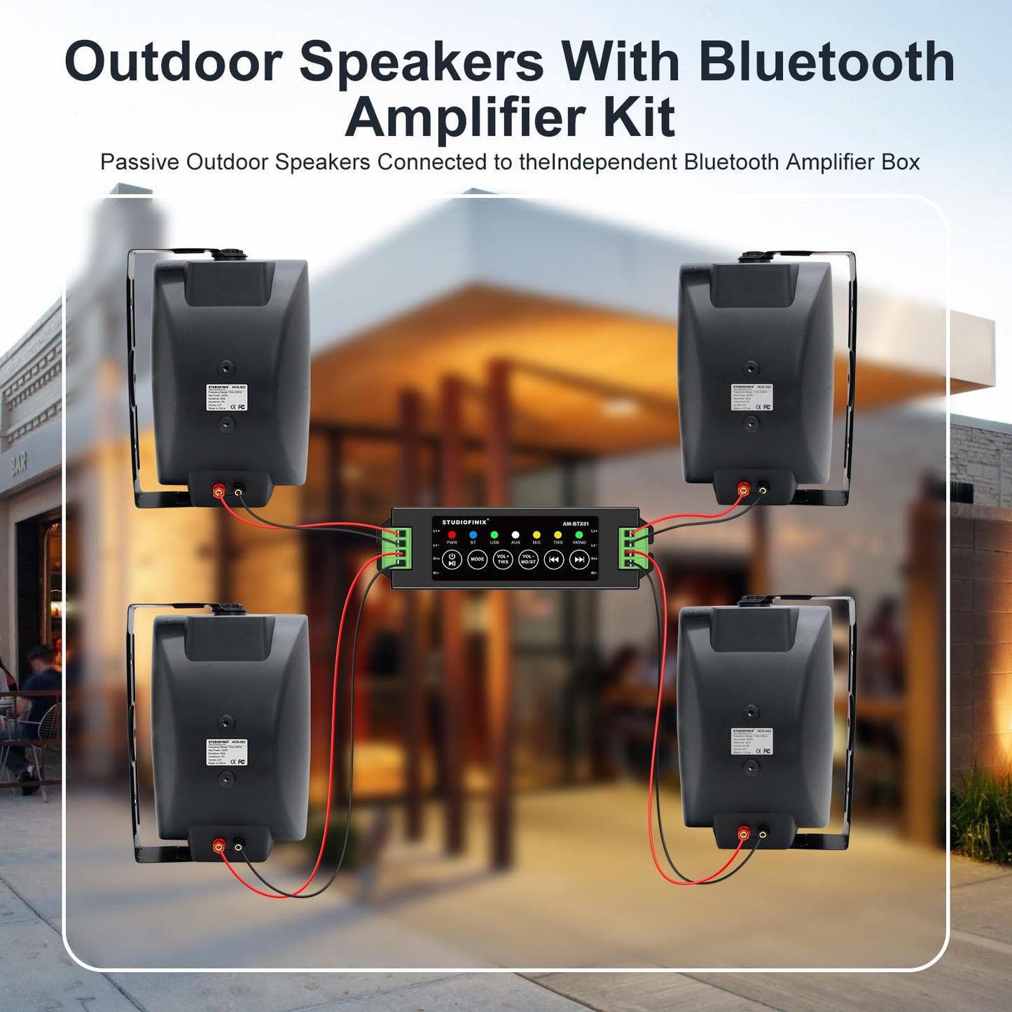 Altavoces Bluetooth para exteriores, 6.5 pulgadas, máximo 800 W, impermeables, con cable con amplificador multifuncional, sistema de altavoces para exteriores, para patio, jardín, piscina, hogar (4