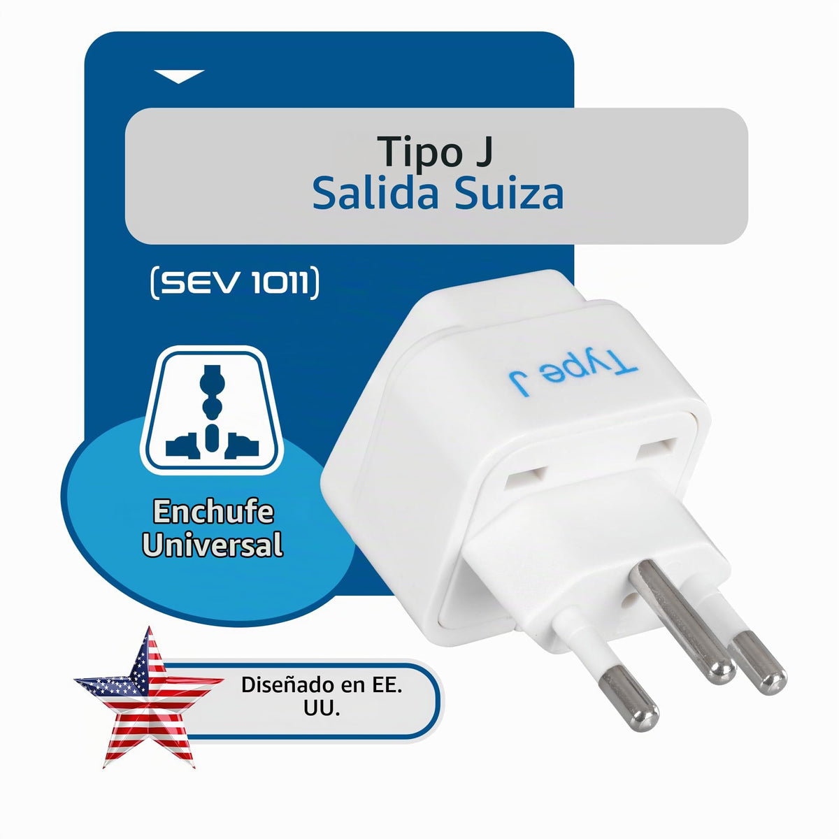 Adaptador de Enchufe de Viaje Ceptics Suiza Tipo J Universal Paquete de 3 Conectado a Tierra