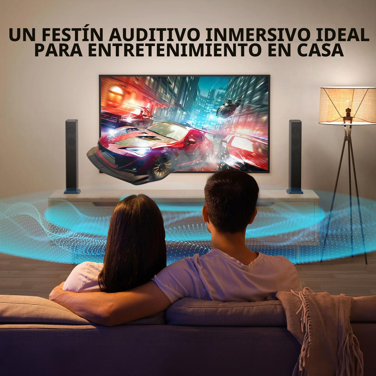 Barra de Sonido para Smart TV con Altavoz Bluetooth Desmontable y Graves Ajustables