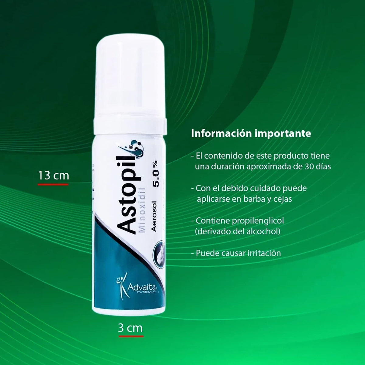 Espuma Tratamiento Advaita Astopil Minoxidil 5% Blanca Sin Aroma para la Alopecia Androgénetica, Areata e Hipotricosis Congénita, Paquete de 6 Tubos 15 g