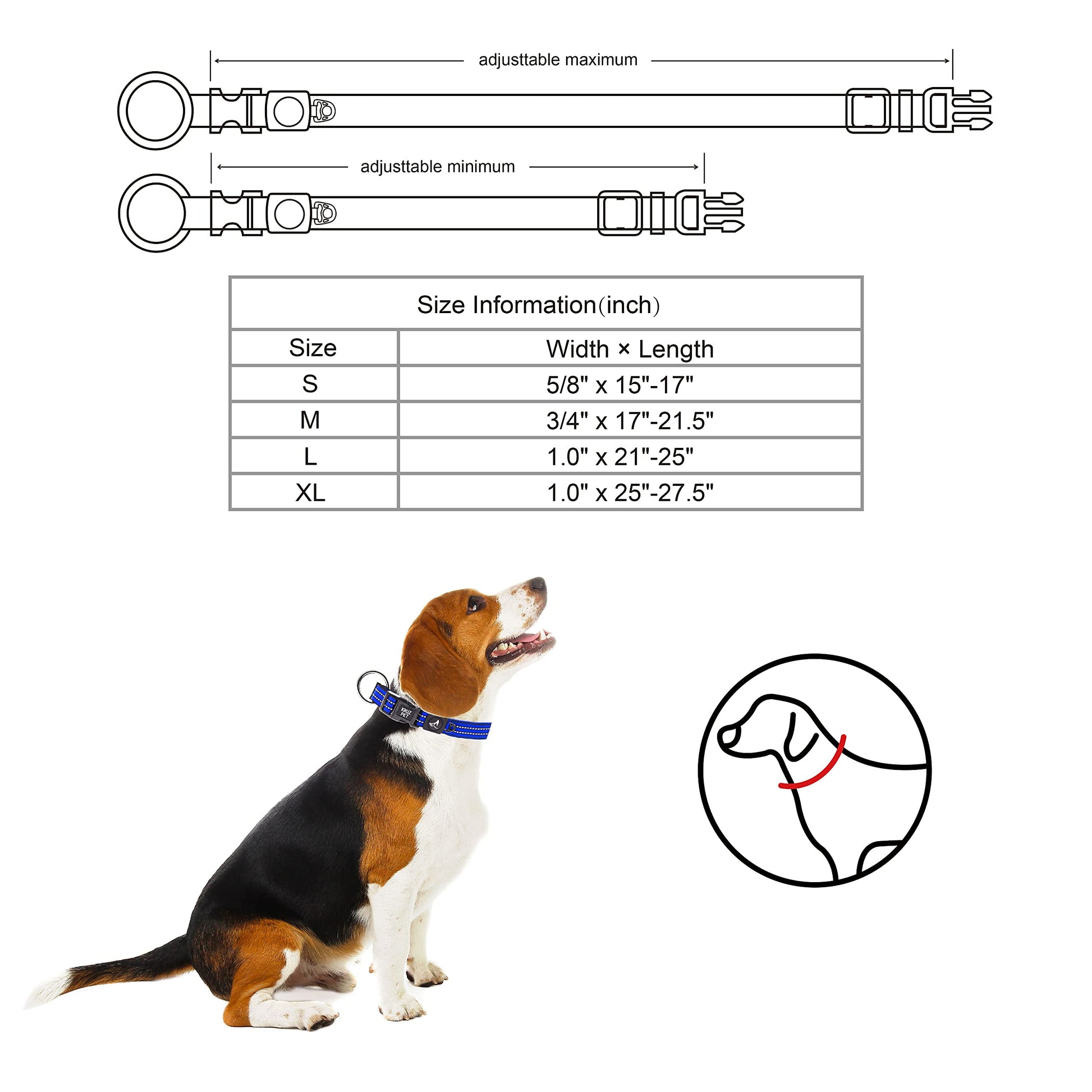 KRUZ PET KZV006-05M - Collar Reflectante para Perros pequeños, medianos y Grandes, 100% Nailon, Ajustable, Junta tórica Resistente, Acolchado de Neopreno Suave y cómodo, Color Gris, Talla M