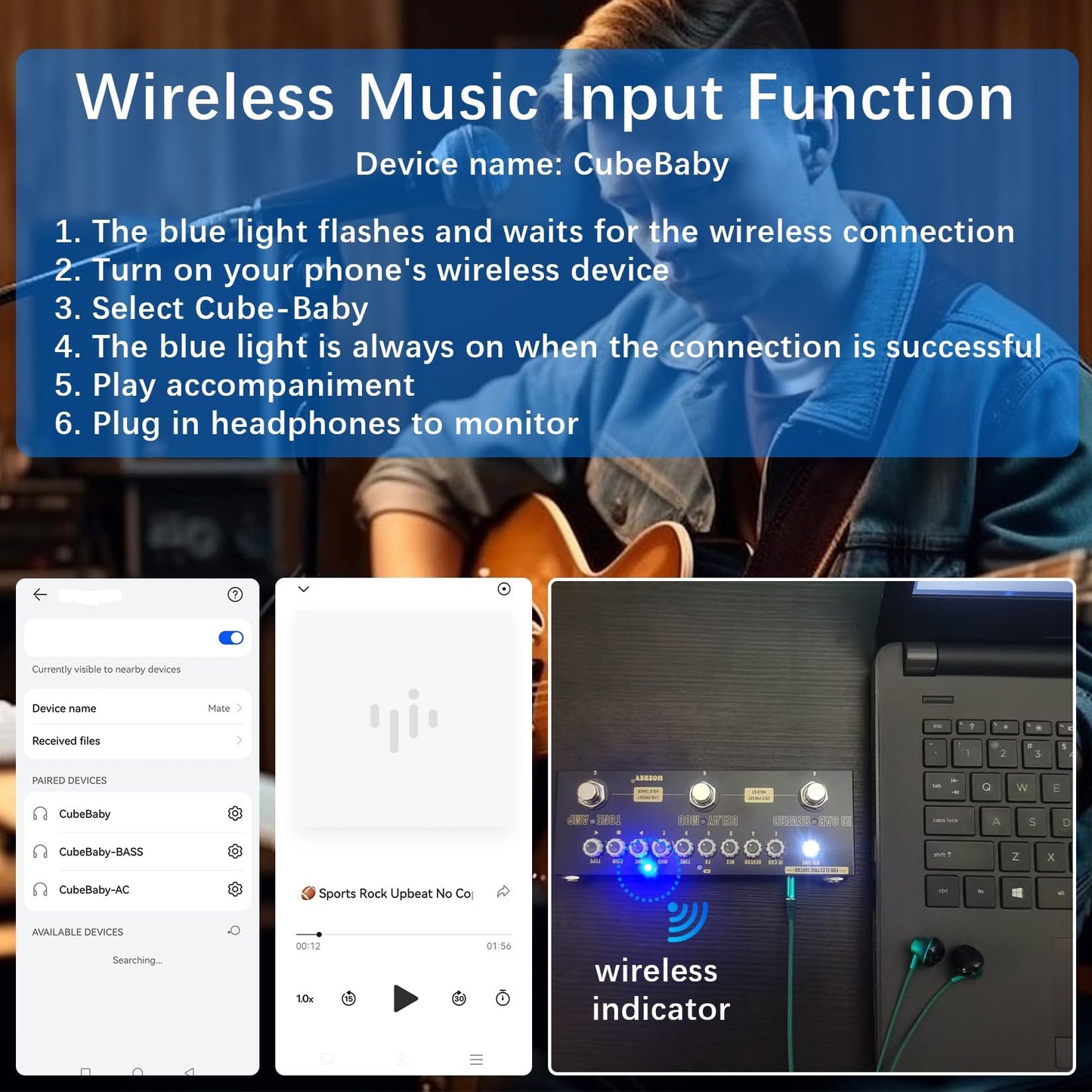 HOEREV - Pedal de guitarra multiefectos, retardo, reverberación, fase, coro, distorsión, sobremarcha, multiefectos, pedal para guitarra eléctrica, batería incorporada