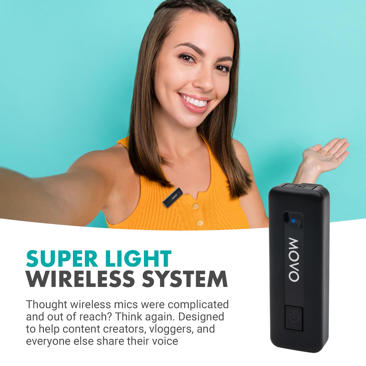 Micrófono Inalámbrico USB-C Movo Negro con Batería de 10 Horas y Alcance de 165 Pies Compatible con iPhone 15/16 Pro Max