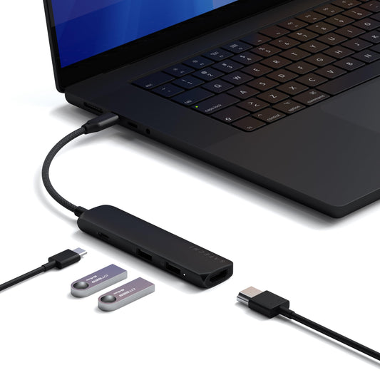 Adaptador USB-C SATECHI Negro 4 en 1 HDMI 4K, PD 100W, 2 Puertos USB-A, Lectores de Tarjetas Micro/SD